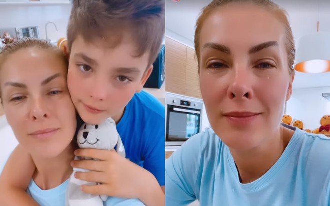 Montagem de fotos: Ana Hickmann com Alezinho; e outra imagem da apresentadora sozinha