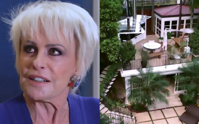Na montagem: Ana Maria Braga (à esquerda) e fundo de mansão da apresentadora (à direita)