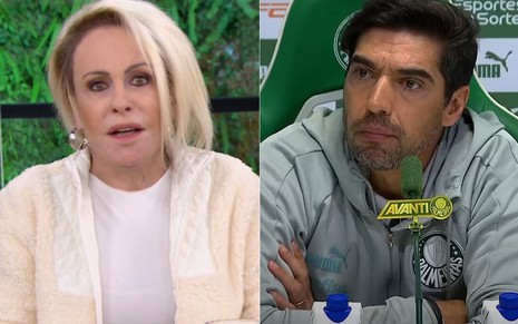 Montagem de Ana Maria Braga no Mais Você e Abel Ferreira em coletiva do Palmeiras