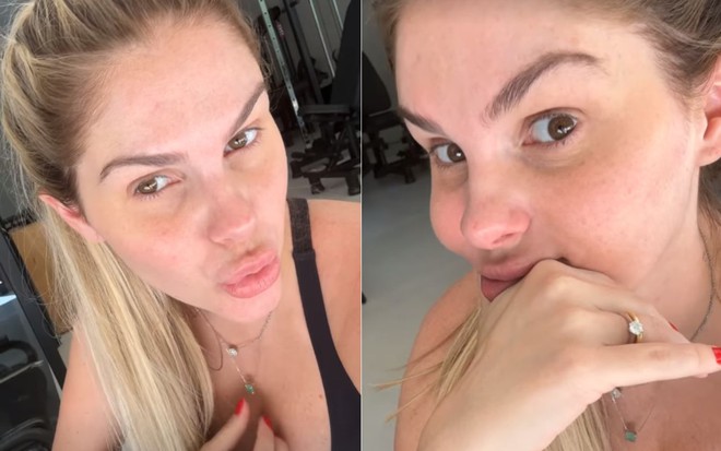 Montagem com duas imagens de Bárbara Evans indignada