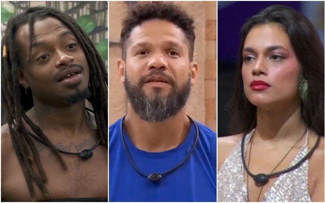 Montagem com fotos de Lucas Luigi, Juninho e Alane Dias no BBB 24