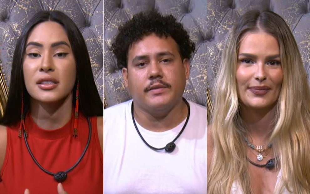 Montagem de fotos com Isabelle Nogueira, Lucas Buda e Yasmin Brunet, que estão na votação do paredão do BBB 24