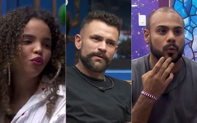 Montagem com fotos de Giovanna Pitel, Vinicius Rodrigues e Marcus Vinicius na casa do BBB 24