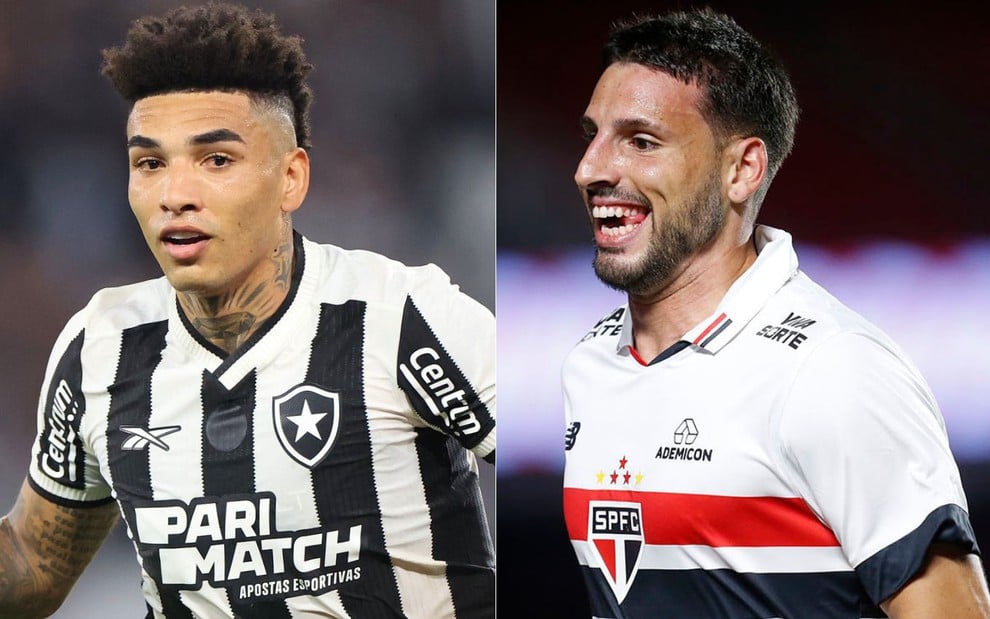 Imagem com jogadores Igor Jesus (Botafogo), à esquerda, e Calleri (São Paulo), à direita