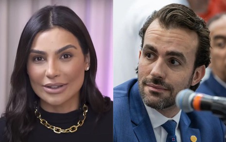 Na montagem estão: Cintia Chagas (à esquerda) e Lucas Bove (à direita)