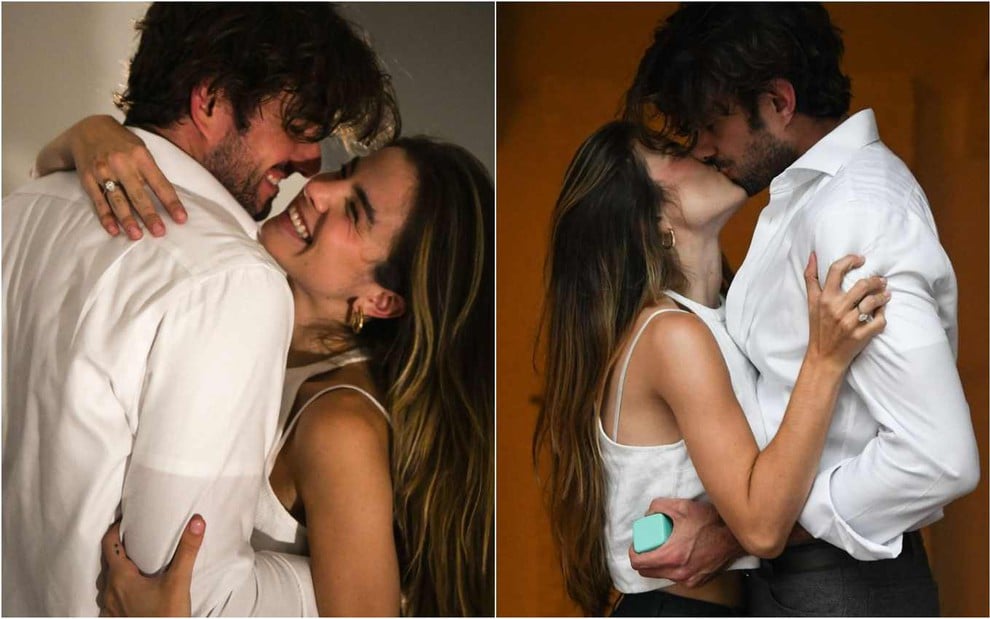 Montagem de fotos de Giulia Be abraçada com o namorado, Conor Kennedy