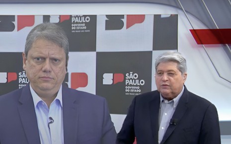 Tarcísio de Freitas, governador de São Paulo, em videoconferência com Datena no Brasil Urgente