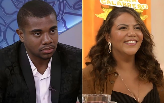 Montagem com fotos de Davi Brito com expressão séria e Mani Rego sorridente