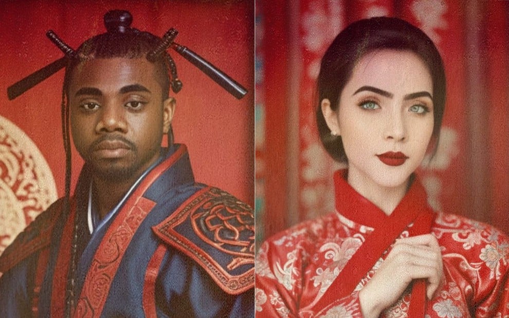 Davi Brito e Jade Picon usam visuais orientais em fotos geradas por IA da novela fake Pé de Chinesa