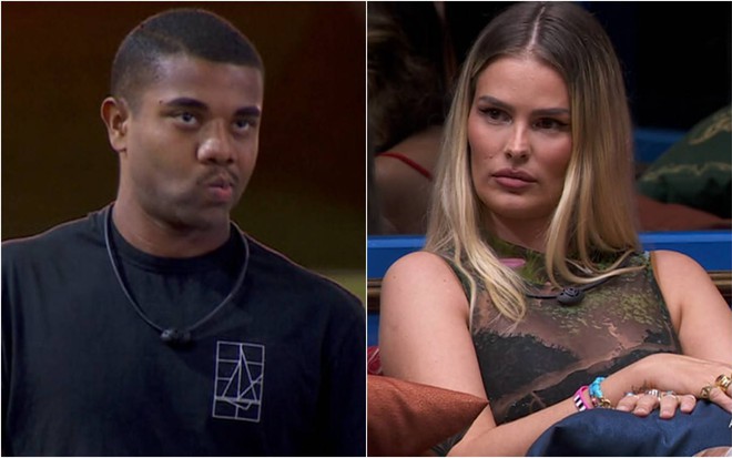 Montagem de fotos de Davi e Yasmin durante o Sincerão do BBB 24