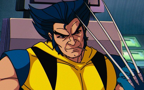 Wolverine tem suas garras expostas e masca um palito de dente em cena de X-Men '97