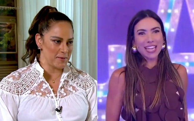 Montagem com fotos de Silvia Abravanel em entrevista ao Domingo Espetacular e Patricia Abravanel no Programa Silvio Santos