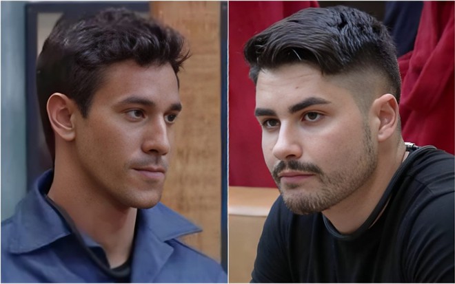 Henrique Martins e Lucas Souza em A Fazenda 15, ambos com expressões sérias