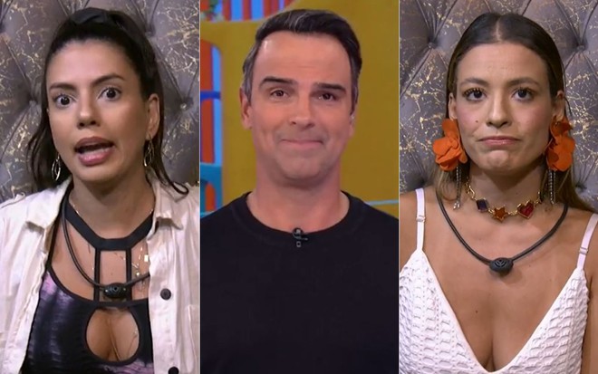 Montagem com fotos de Fernanda, Tadeu e Beatriz no BBB 24