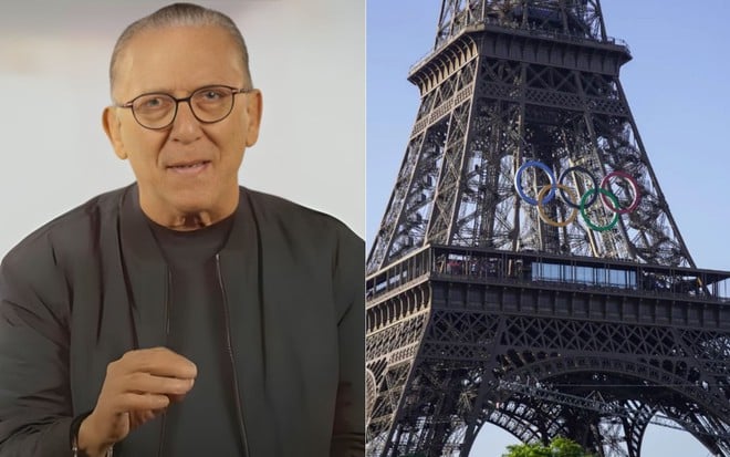 Galvão na chamada da Globo das Olimpíadas e a Torre Eiffel enfeitada para os Jogos