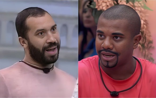 Montagem com fotos de Gil do Vigor no BBB 21 e Davi Brito no BBB 24