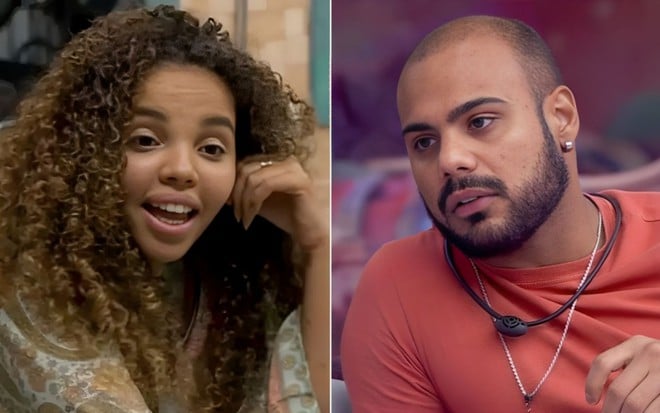 Montagem com Giovanna Pitel à esquerda e Marcus Vinícius à direita no BBB 24