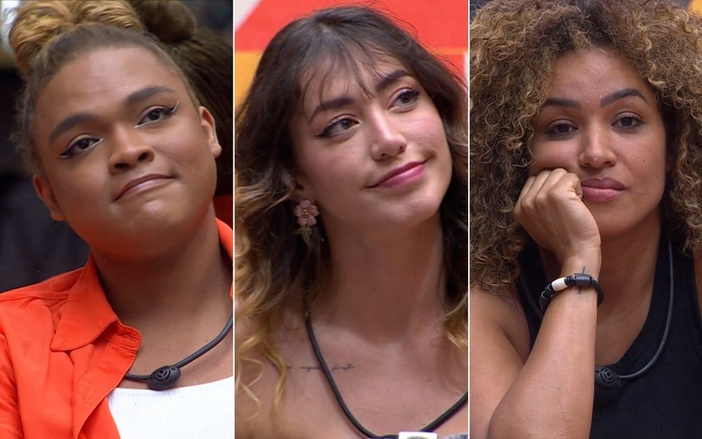 Gael Vicci à esquerda, Nicole Louise no centro e Leidy à direita no Estrela da Casa