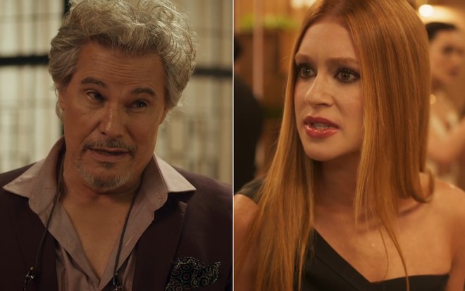 Montagem de Nero (Edson Celulari) e Preciosa (Marina Ruy Barbosa) em cenas de Fuzuê