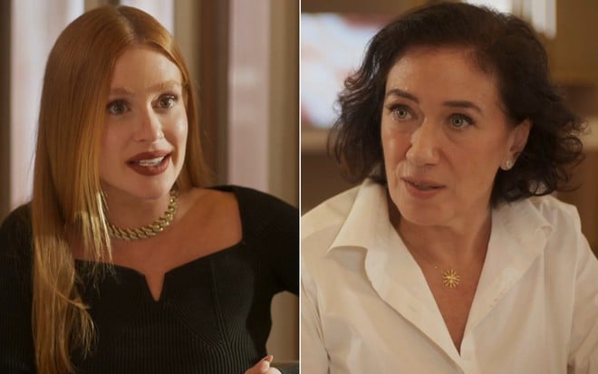 Montagem com Preciosa (Marina Ruy Barbosa) e Bebel (Lilia Cabral) em cena da novela Fuzuê