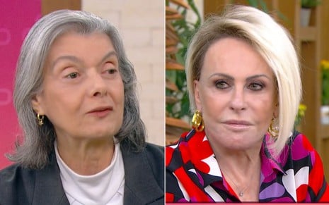 Montagem com Cármen Lúcia à esquerda e Ana Maria Braga à direita no Mais Você