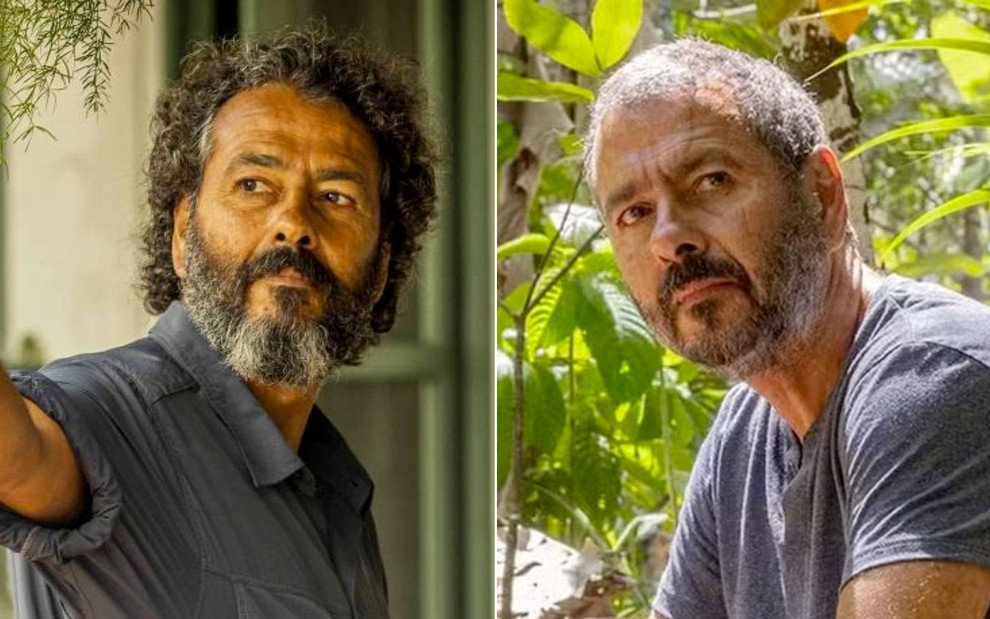 Montagem com Marcos Palmeira à esquerda como José Leôncio em Pantanal e à direita como José Inocêncio em Renascer