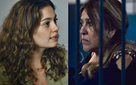 Montagem de imagens de Sophie Charlotte e Regina Casé em cenas da novela Todas as Flores, da Globo