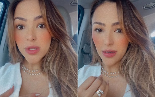 Montagem com dois momentos de Gabi Luthai em seu carro