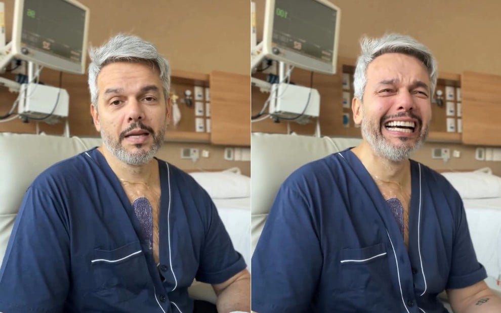 Montagem com fotos de Otaviano Costa em vídeo no qual ele fala sobre cirurgia no coração