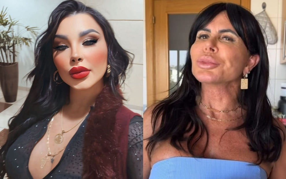 Montagem com uma foto de Jenny Miranda e outra de Gretchen; as duas estão sérias