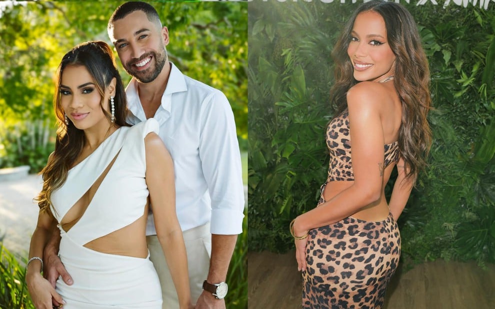 Montagem com uma foto de Lexa e Ricardo Vianna em festa de noivado; e outra de Anitta