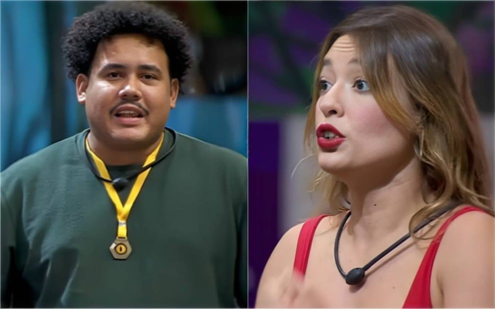 Montagem de fotos de Lucas Henrique e Beatriz Reis no BBB 24