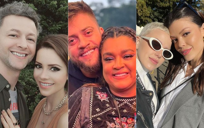 Montagem com Lucas Lima e Sandy, Preta Gil e Rodrigo Godoy, e Marcella Rica e Vitória Strada