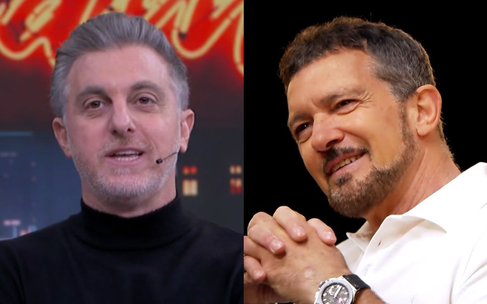 Na montagem: Luciano Huck (à esquerda) e Antonio Banderas (à direita)