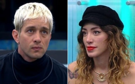 Montagem com Matheus Torres à esquerda e Nicole Louise à direita em cena de Estrela da Casa