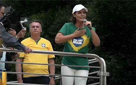 Michelle Bolsonaro em manifestação na avenida Paulista