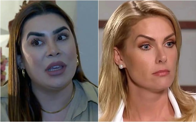 Montagem com fotos de Naiara Azevedo e Ana Hickmann, em entrevistas ao Fantástico e ao Domingo Espetacular, respectivamente