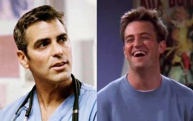 Montagem com fotos de George Clooney em Plantão Médico e Matthew Perry em Friends