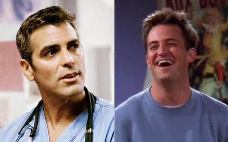 Montagem com fotos de George Clooney em Plantão Médico e Matthew Perry em Friends
