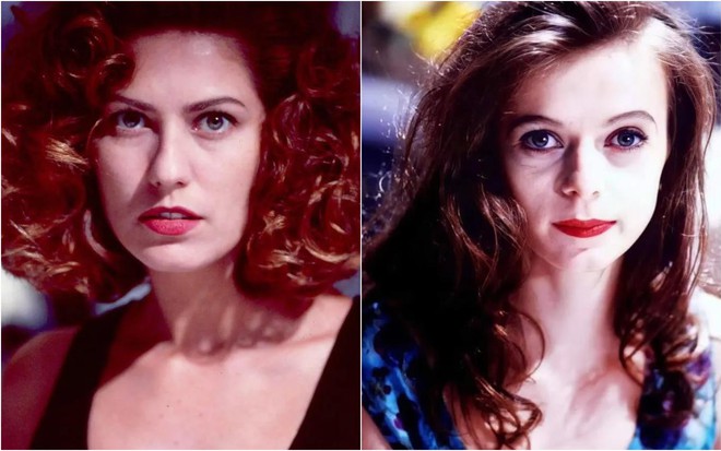Montagem com fotos de Patricia Pillar e Maria Luísa Mendonça caracterizadas como Eliana e Buba em Renascer (1993), olhando sérias para as câmeras
