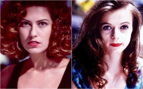 Montagem com fotos de Patricia Pillar e Maria Luísa Mendonça caracterizadas como Eliana e Buba em Renascer (1993), olhando sérias para as câmeras