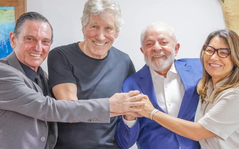 Paulo Miklos, Roger Waters, Lula e Janja da Silva no Palácio do Planalto