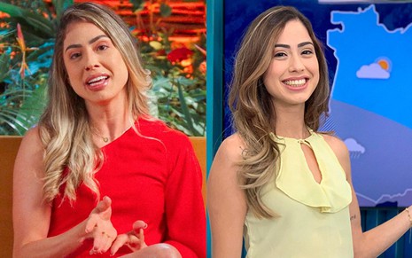 Na montagem, Rayssa Coutinho está na Ilha da Tentação (à esquerda); e nos estúdios da Globo em Manaus (à direita)
