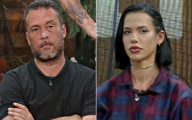 Montagem com Juninho Bill à esquerda e Larissa Tomásia à direita em A Fazenda