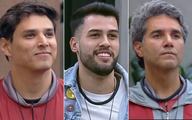 Montagem com Bruno Cardoso à esquerda, Kaio Perroni no centro e Fernando Sampaio à direita em A Grande Conquista