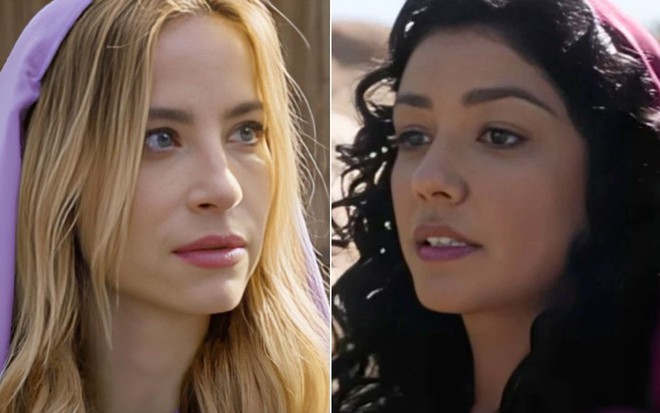 Montagem com Barbara França como Abisague à esquerda e Ingrid Conte, a Naamá, à direita em Reis