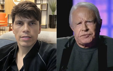 Na montagem: Roger Naumtchyk em vídeo no Instagram (à esquerda) e Cid Moreira no Fantástico (à direita)