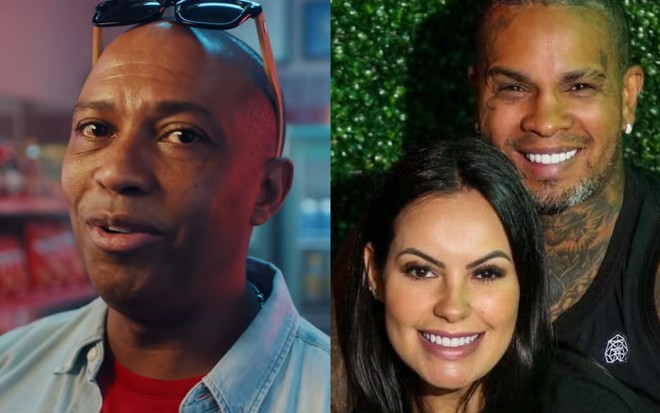 Na montagem: Salgadinho (à esquerda) e Bruna Amaral com Rodriguinho (à direita)