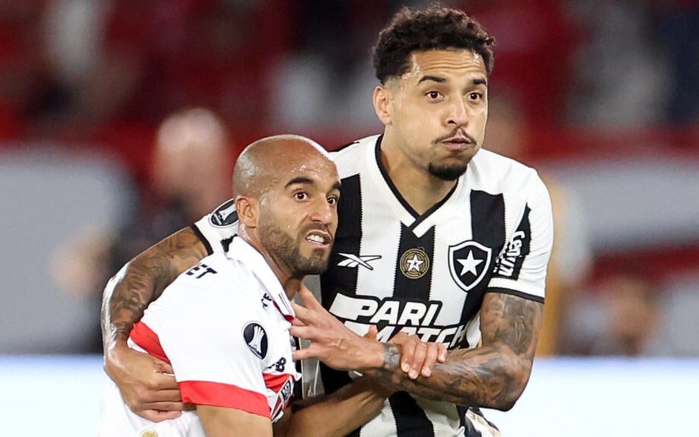 Imagem com os jogadores Lucas (São Paulo), à esquerda, e Gregore (Botafogo), à direita