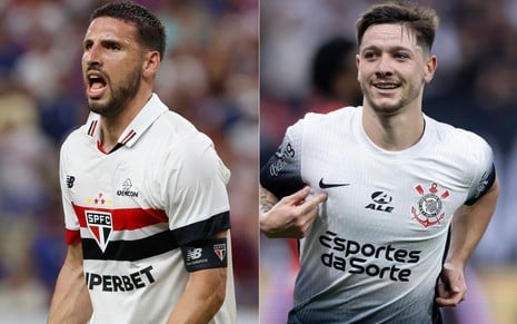 Imagem com os jogadores Calleri (São Paulo), à esquerda, e Garro (Corinthians), à direita